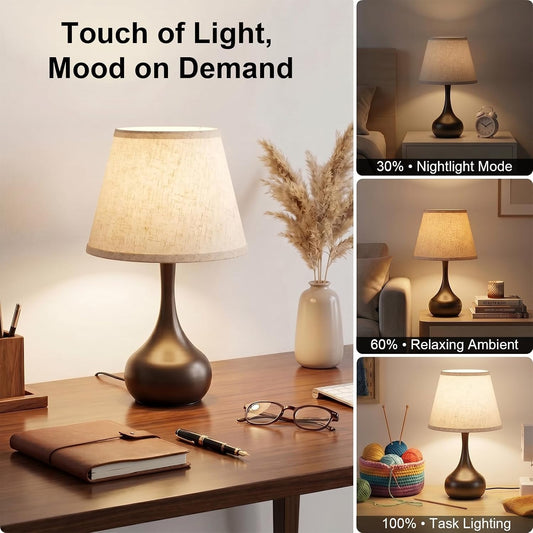 solenttrapshop Touch Bedside Table Lamp – 3-Way Dimmable with Fabric Shade