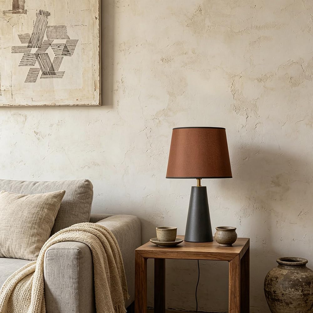 solenttrapshop Modern Bedside Table Lamp – Linen Shade, Black Metal Base