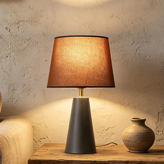 solenttrapshop Modern Bedside Table Lamp – Linen Shade, Black Metal Base