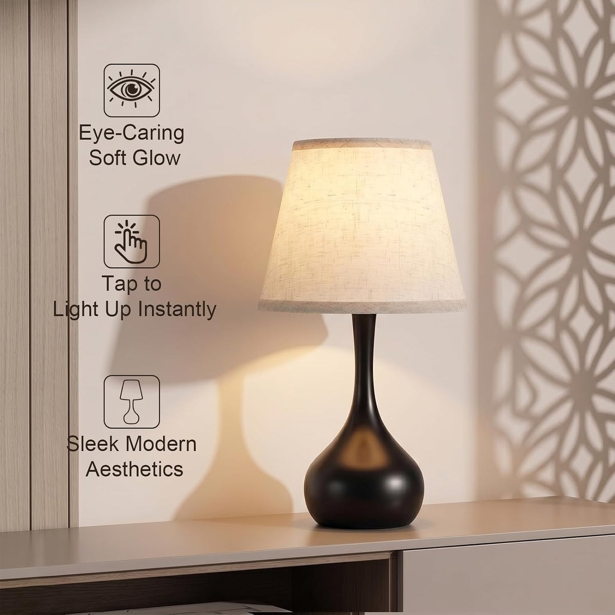 solenttrapshop Touch Bedside Table Lamp – 3-Way Dimmable with Fabric Shade