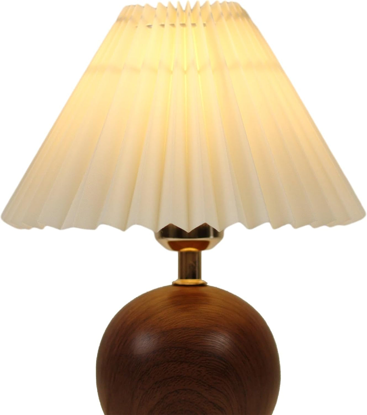 solenttrapshop Ceramic Globe Table Lamp – Walnut Base, Beige Shade