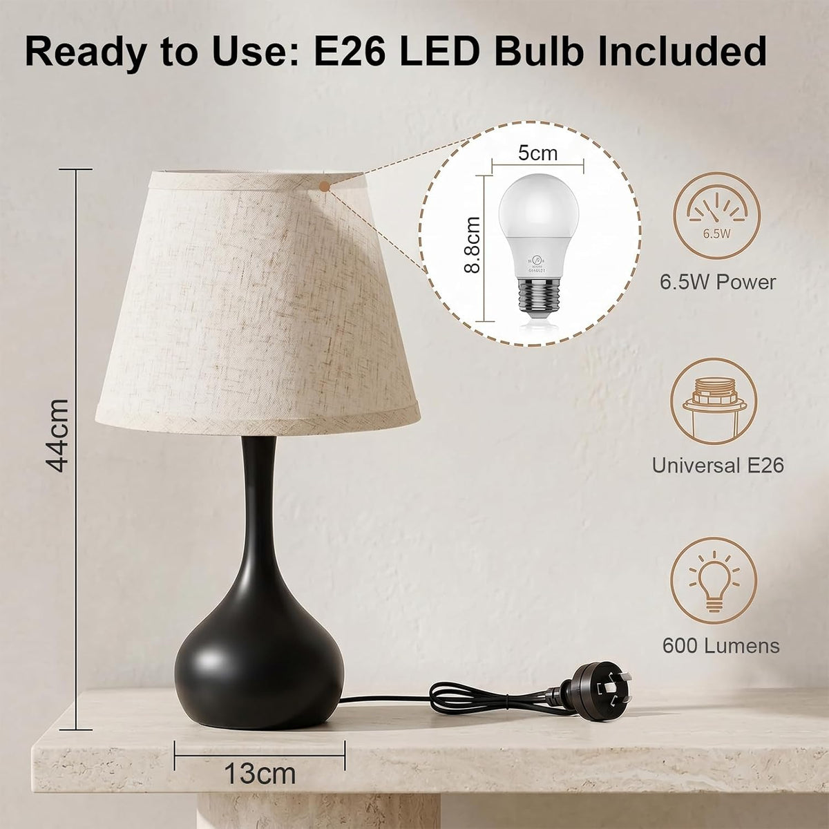 solenttrapshop Touch Bedside Table Lamp – 3-Way Dimmable with Fabric Shade