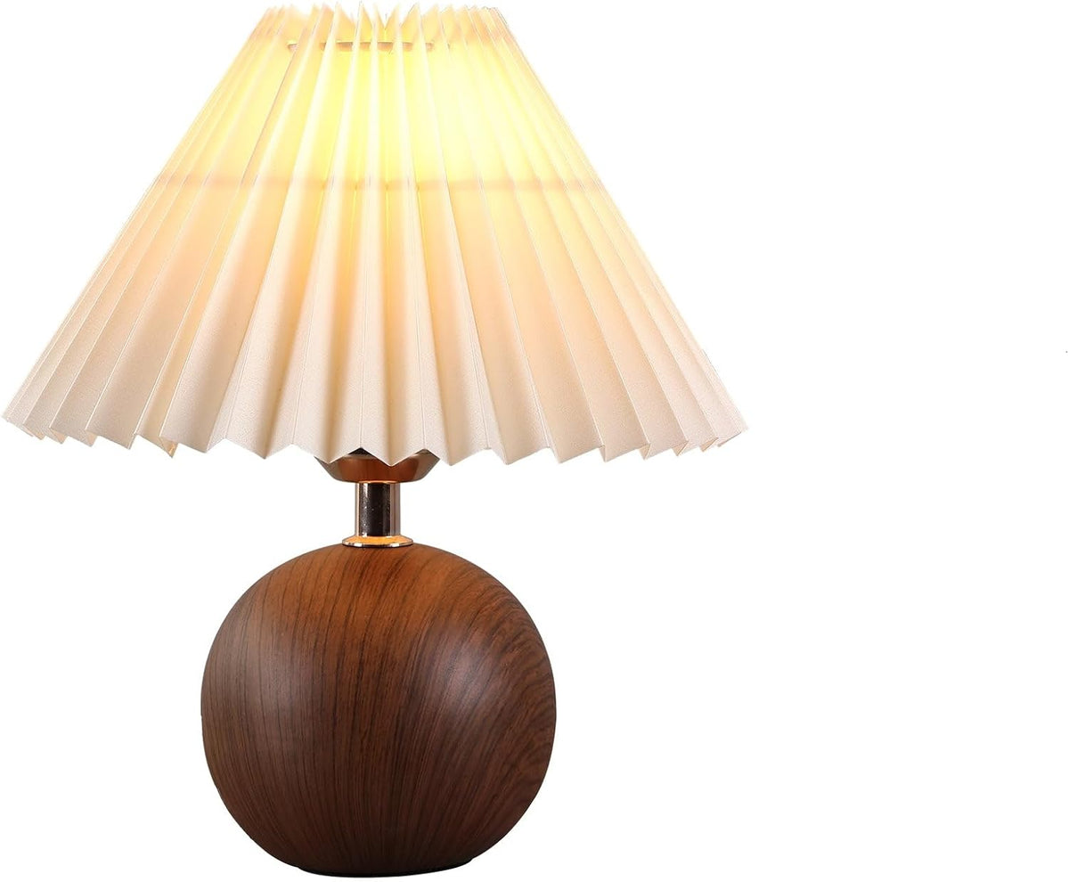 solenttrapshop Ceramic Globe Table Lamp – Walnut Base, Beige Shade