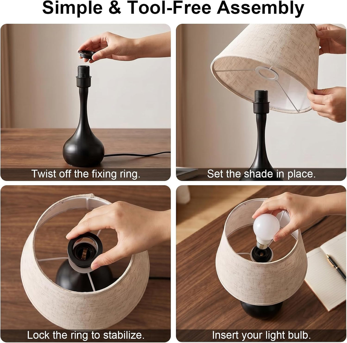 solenttrapshop Touch Bedside Table Lamp – 3-Way Dimmable with Fabric Shade