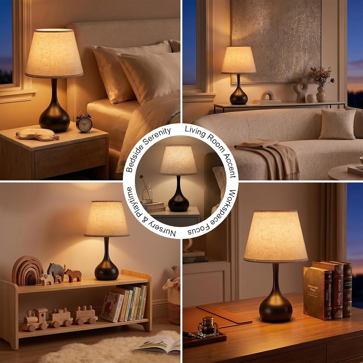 solenttrapshop Touch Bedside Table Lamp – 3-Way Dimmable with Fabric Shade